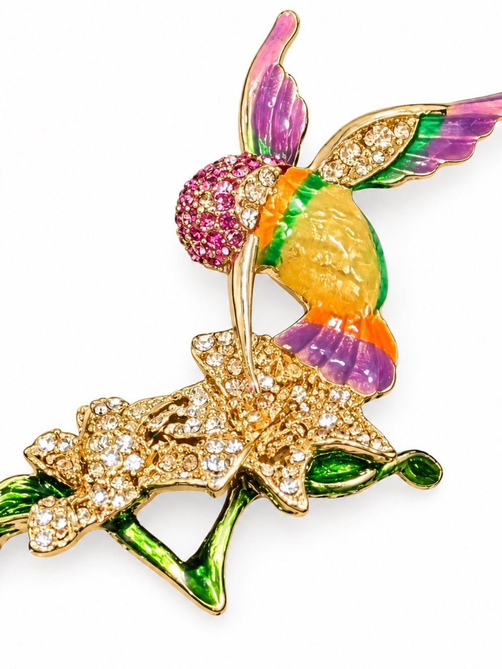 Napier Hummingbird Flower Brooch Multicolor Enamel Rhinestone Gold Tone